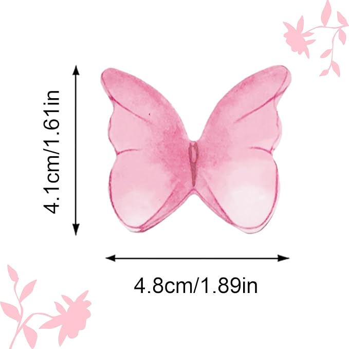 52 pieces edible wafer paper butterfly cake decoration, suitable for weddings, birthdays, Christmas parties to decorate cookies, donuts, cocktails, cupcake tops (Watercolor pink)