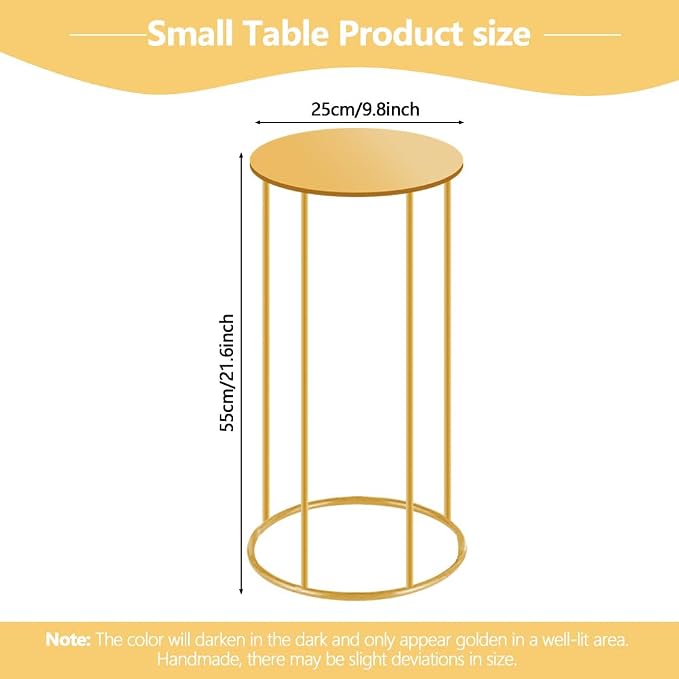 GRETJOB 21.6x9.8 Inch Gold Pedestal Table - Accent Side Table for Living Room, Wedding & Party Decor, Plant Stand, Cake & Dessert Display Stand for Event Centerpiece
