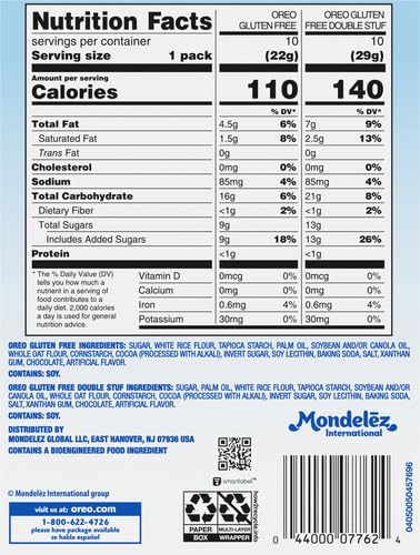 OREO Gluten Free Original & Double Stuf Chocolate Sandwich Cookies Variety Pack, Gluten Free Cookies, 20 Count (Pack of 4)