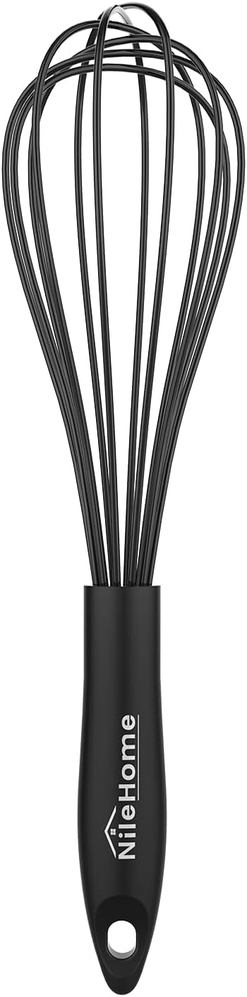 NileHome Silicone Whisk 10" Kitchen Whisk Kitchen Wisk Wire Whisks for Cooking, Whisking, Blending, Beating, Stirring-Black