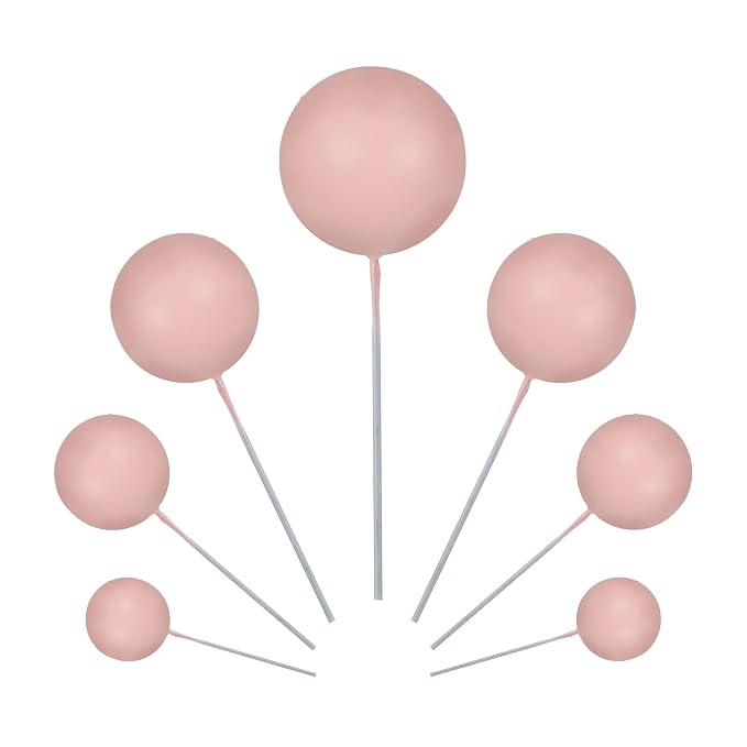 Gyufise 30Pcs Balls Cake Toppers Ball Cake Picks Foam Ball Shaped Cupcake Toppers Mini Balloons Baby Shower Cake Decorations for Wedding Enaggement Bridal Shower Birthday Party Supplies Dark Nude