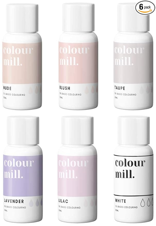 Colour Mill Oil Blend Food Coloring, Nudes Pack - 20 Milliliters Each of 6 Colors: Blush, Lavender, Lilac, Nude, Taupe and White
