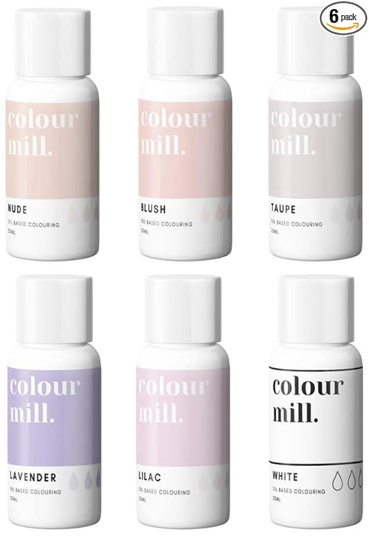 Colour Mill Oil Blend Food Coloring, Nudes Pack - 20 Milliliters Each of 6 Colors: Blush, Lavender, Lilac, Nude, Taupe and White