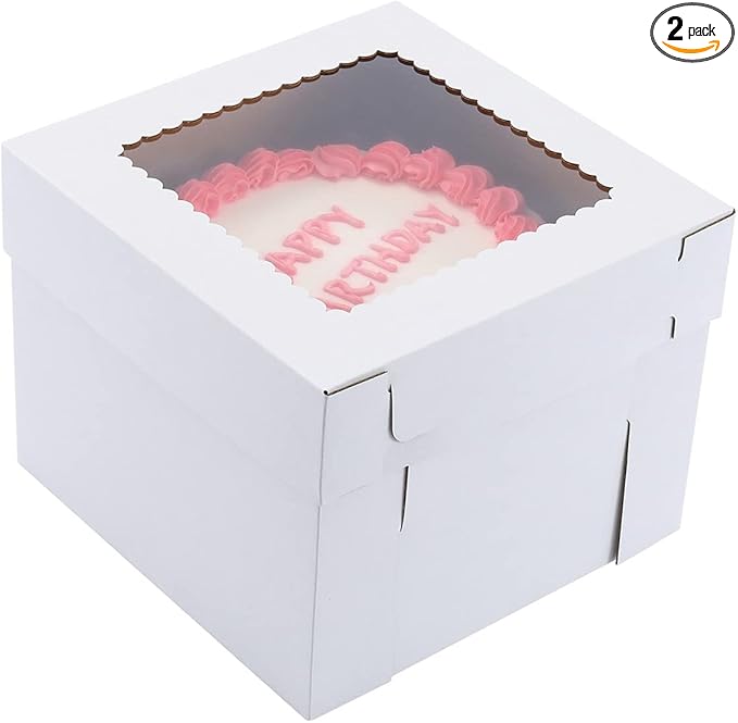 Tall Cake Boxes for Tier Cakes 14x14x12 Inch 2 Pack Wedding Cake Boxes,Sturdy Tall Bakery Boxes with Window,Layer Cake Carrier,Disposable Cake Containers