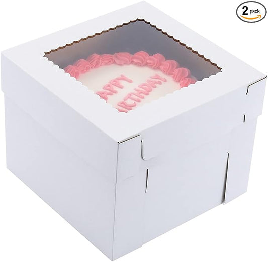 Tall Cake Boxes for Tier Cakes 14x14x12 Inch 2 Pack Wedding Cake Boxes,Sturdy Tall Bakery Boxes with Window,Layer Cake Carrier,Disposable Cake Containers