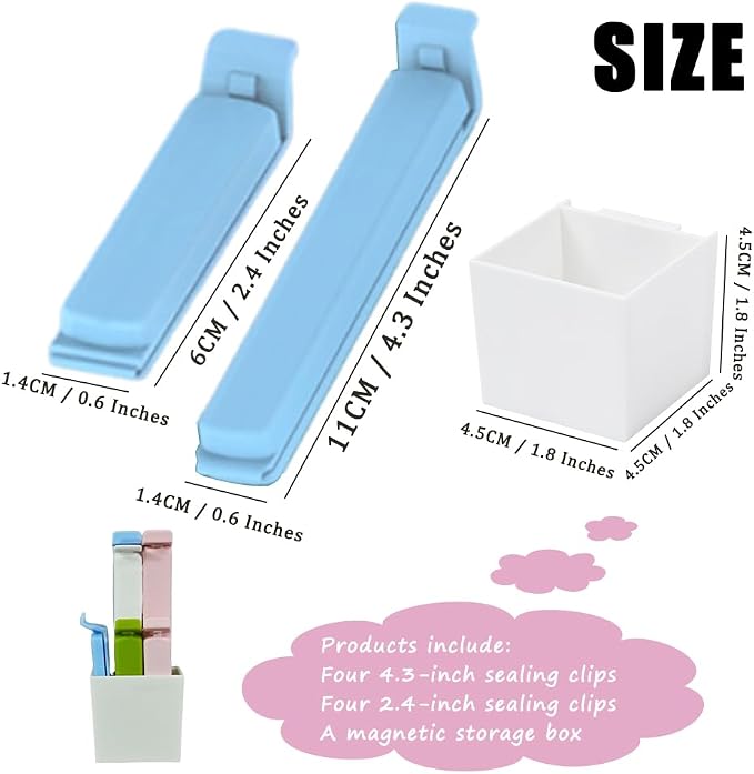 Ouliget Magnetic Refrigerator Sealing Clip,Chip Clips with Magnet Storage Box Fridge Magnets,Magnetic Wall Container Food Freshness Bag Clip for Kitchen Home,9Pieces