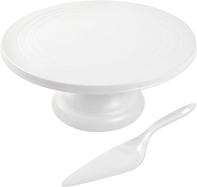 ECOWAY Bamboo Fiber Cake Stand 12 Inch with Cake Spatula, Black Round Cupcake Stand Large Dessert Stand, Cake Decorating Display Stand for Birthday Parties, Weddings, Baby Shower and Other Events