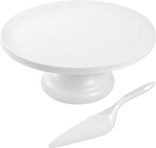 ECOWAY Bamboo Fiber Cake Stand 12 Inch with Cake Spatula, Black Round Cupcake Stand Large Dessert Stand, Cake Decorating Display Stand for Birthday Parties, Weddings, Baby Shower and Other Events