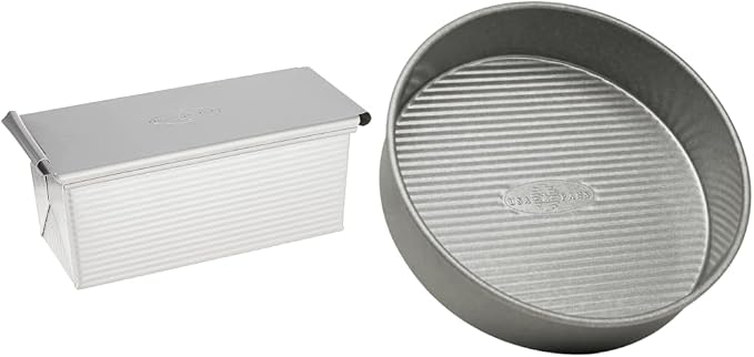 USA Pan Bakeware Pullman Loaf Pan, 9 x 4 inch, Nonstick & Quick Release Coating, Made in the USA from Aluminized Steel & Bakeware Round Cake Pan, 9 inch, Aluminized Steel