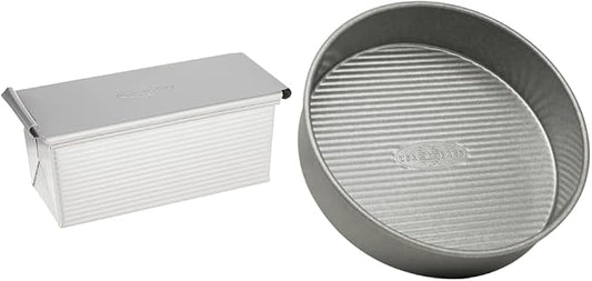 USA Pan Bakeware Pullman Loaf Pan, 9 x 4 inch, Nonstick & Quick Release Coating, Made in the USA from Aluminized Steel & Bakeware Round Cake Pan, 9 inch, Aluminized Steel