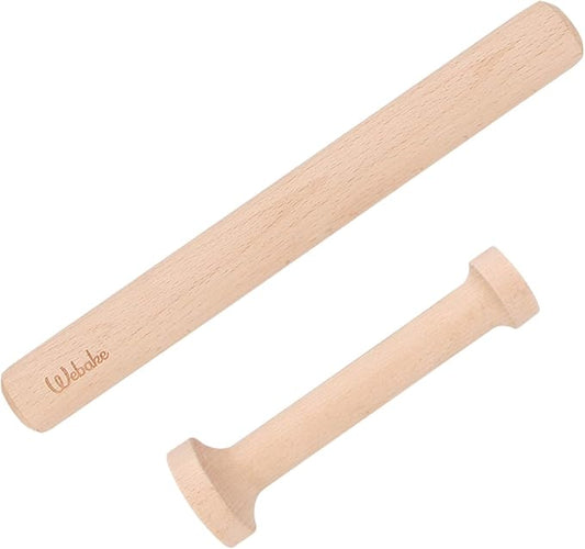 Webake Tart Tamper Wood Pastry Tart Tamper with Rolling Pin for Baking, Great Mini Cheesecake Pan Tool