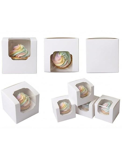 qiqee White Auto-pop up Cupcake Boxes Individual Cupcake 3.5x 3.5x 3.5inch 200pcs Single Cupcake Boxes