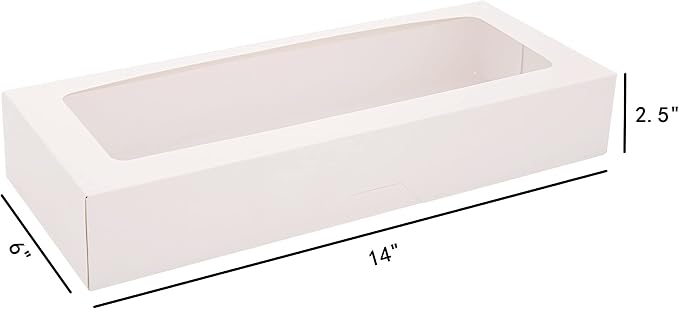 RIFMEAE 24-Pack 14" x 6" x 2.5" Cookie Boxes, Bakery Boxes with Window, Strawberry Boxes, Auto-Popup Treat Boxes for Strawberries, Cookies