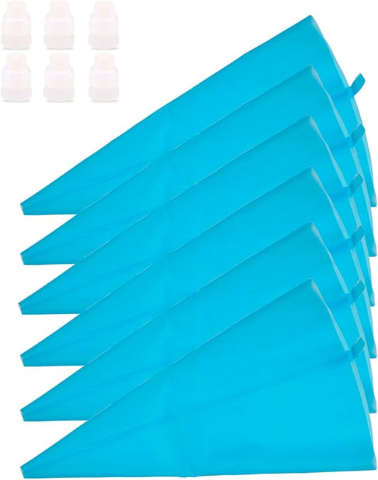 12 inch Silicone Pastry Bags 6-Pack Reusable Cake Decorating Bags Baking Cookie Icing Piping Bags Bonus 6 Icing Couplers for Standard Tips