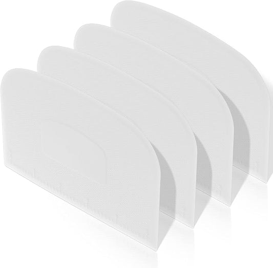 Queekay 4 Pcs Plastic Dough Scraper, Flexible Bowl Bench Scraper Spatula Cutter Tool for Baking Bread Cake Pastry Kitchen Multipurpose Food Non-slip Bakeware Decorating Sculpting Modeling Tools White