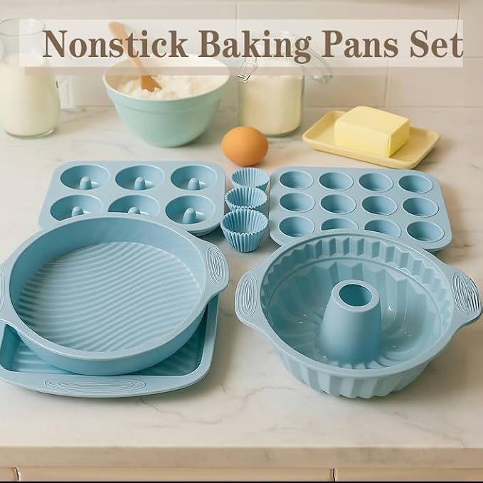 30PCS Nonstick Silicone baking set,Silicone Cake Molds, Baking Sheet, Donut Pan for baking sets with 24 Pack Cupcake Mold Baking Cups