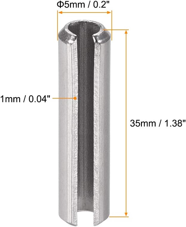 uxcell Slotted Spring Pin - M5 x 35mm 304 Stainless Steel Split Spring Roll Dowel Pins Plain Finish 20Pcs