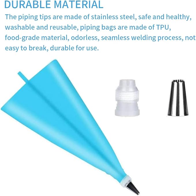 Piping Bags and Tips Set 27 Piece, 24 Stainless Steel Nozzles with Reusable TPU Piping Bag, Coupler and Silicone Tie, Bag 11.81 x 6.69 in, for Cupcakes Cookies and Filling