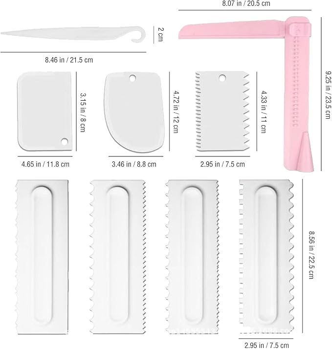 Cake Scraper Set of 9 Packs, Cake Scraper Smoother Set, Adjustable Icing Scraper Polisher Tool, Cake Decorating Comb, Icing Smoother Plastic Sawtooth Cake Icing Kitchen Baking Cake Edge (White)