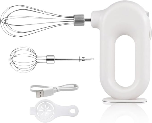 4 Speed Electric Hand Mixer, Mini 4 Speed Adjustable Cordless USB Rechargeable Electric Whisk Hand Mixer Portable Handheld Mixer 1500mAh Egg Beater (White)