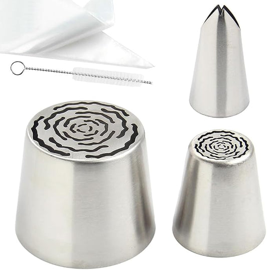 14 PCS Russian Piping Tips Set,Stainless Steel Icing Nozzles for Cake Decorating, Cream Flower Bouquet DIY Cookies, Desserts Baking Tools 1 XXL,1 XL,1 Medium Leaf,10 Piping Bags,1 Brush(S84)