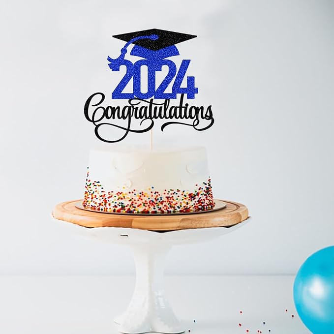 Black Dark blue Glitter 2026 Congratulations Graduation Cake Topper,Congrats Grad Cake Decor - 2026 High School/College/Senior Graduation Party Decorations Supplies
