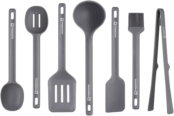 Wagensteiger Dark Gray Silicone Tongs : Easy grip Design with Heat Resistant, Non-stick Cookware Safe, BBQ Grill Tool for Flipping Grabbing Serving, Lightweight Structure (11.42 inch Long)