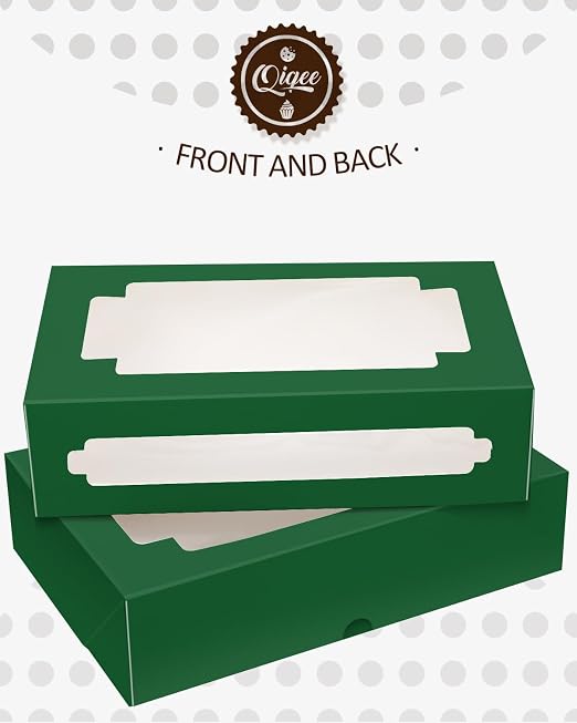 qiqee Deep Green Cookie Boxes for Gift Giving 8x5.3x2 inch 24Packs Deep Green Bakery Box with Window Treat Box for Donuts Candies and Biscuit