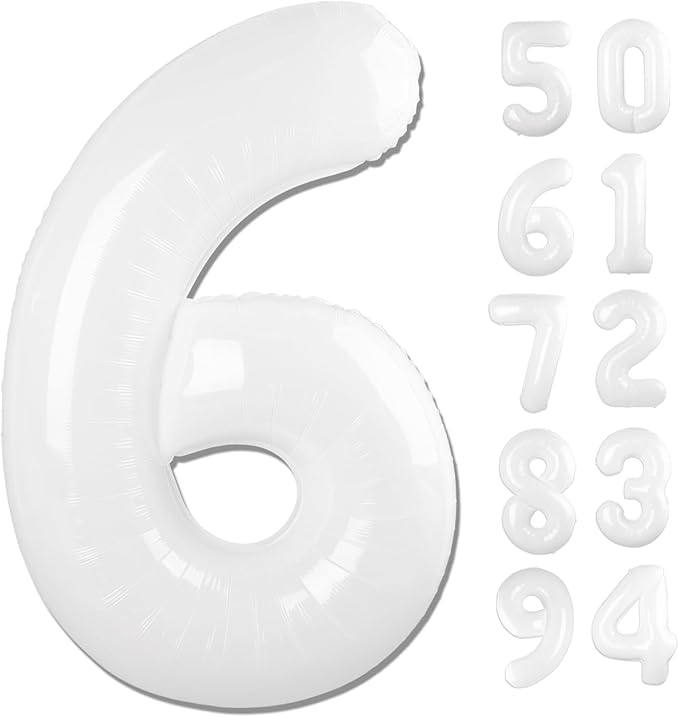 White 6 Balloon, Translucent Number Balloons 40 Inch, 6th Balloons for Birthday Decorations, White Party Supplies 6 Birthday Balloon, Number 6 Balloon