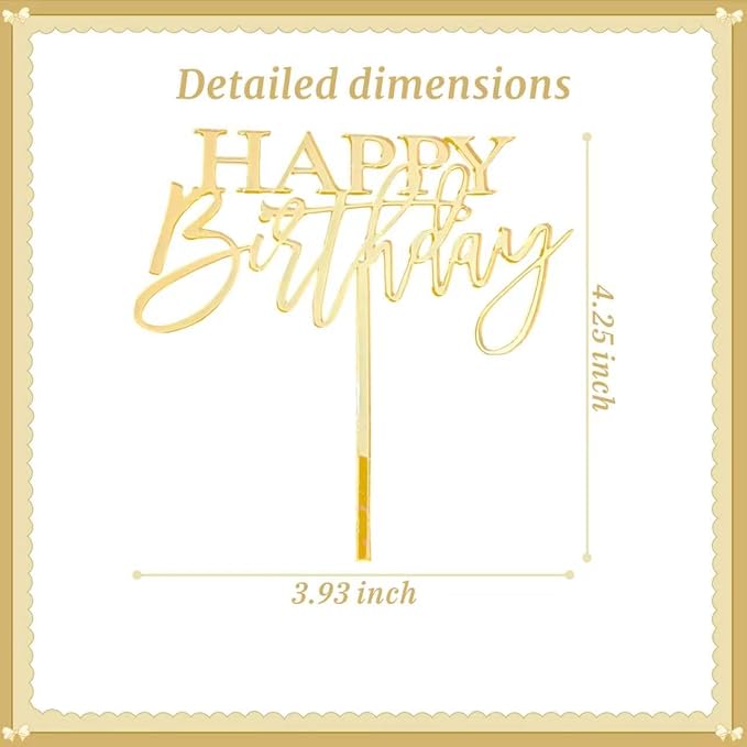 Golden Happy Birthday Cake Topper Mirrored Acrylic Happy Birthday Cake Plugin Party Sign Decoration