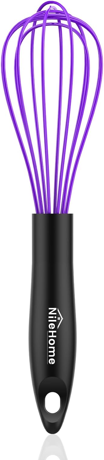 NileHome Silicone Whisk 10", Kitchen Whisk Kitchen Wisk Wire Whisks for Cooking, Whisking, Blending, Beating, Stirring-Purple