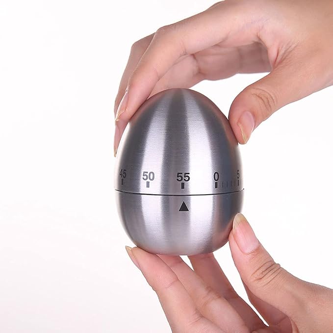 60 Minute Mechanical Kitchen Timer, Stainless Steel Egg Timer, Wind-Up Countdown 0-60 Min, No Batteries Needed, Silver, 2.36 x 2.95 in, for Cooking Baking Study