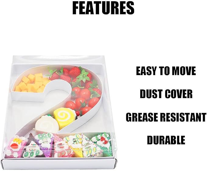 WENPACK 12.5" Cardboard Number Shaped Mache Party Decorative Strawberries Fillable Sweets Candy Box with Clear Lid (white, 2)