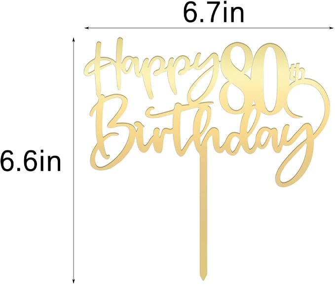 Happy 80th birthday cake Topper,Mirrored Gold Acrylic Durable Cake Topper,80th Birthday Party Cake Decorations,Hello 80th years old, Happy eighty years old, Birthday Party Decorations