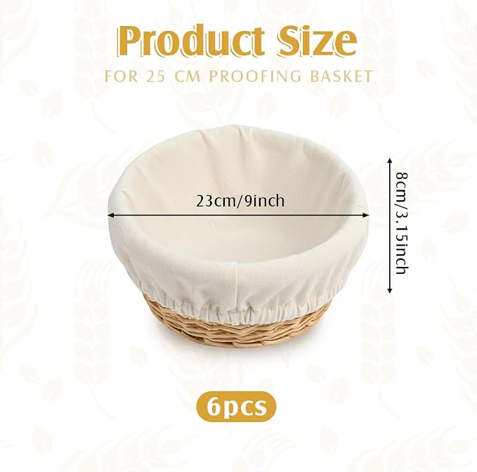 Bread Proofing Basket Cloth Liner 6Pcs Natural Rattan Banneton Liner 9 Inch Round Banneton Bread Proofing Cover Basket Cloth Liner Sourdough Bread Baking Supplies Cloth Bowl Covers for Bread Proofing