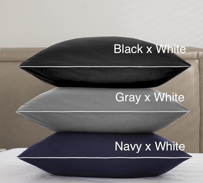 DAUAOTO Euro Shams 26"x26" Square Pillow Cushion Cover 2 Pieces Set Microfiber (Gray with Decorative White Piping)