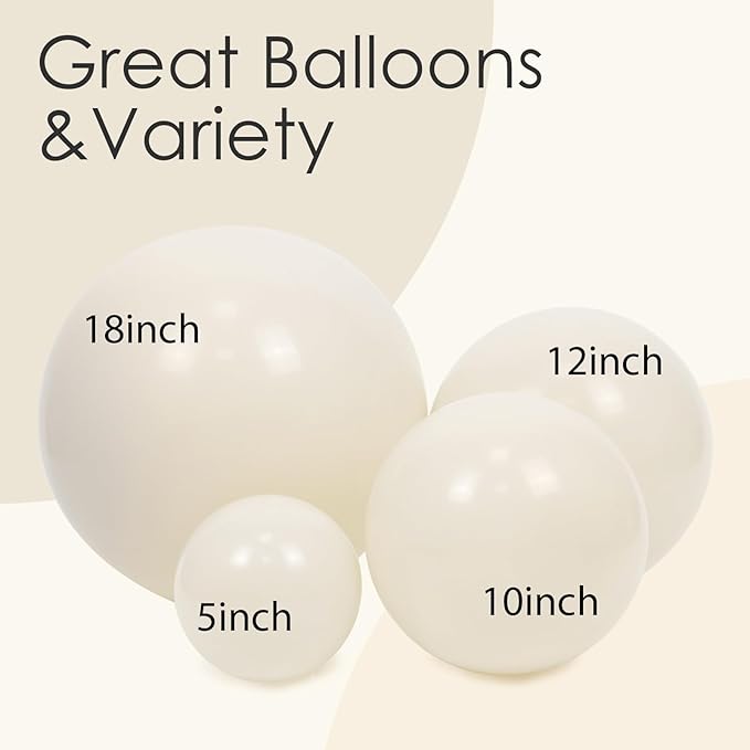 120pcs White Sand Balloons 18 12 10 5 inch Different Sizes Beige Balloon Arch Kit for Neutral Baby Bridal Shower Wedding Engagement Birthday Party Decorations