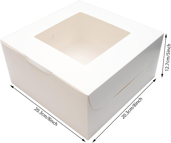 White Bakery Boxes 8x8x5 Inch - 10Pack Window Gift Boxes