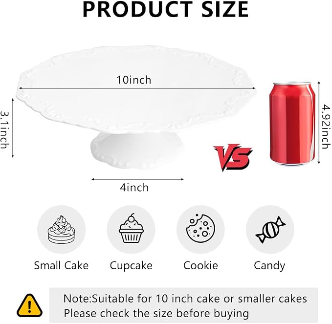 10 Inch Cake Stand for 8 Inch Cakes, Porcelain Wedding Cake Stand for Party, Round Dessert Cake Display Stand Plate - Elegant White Cake Pedestal Stand for Birthday, Baby Shower, Christmas, and Party Display (10 Inch)