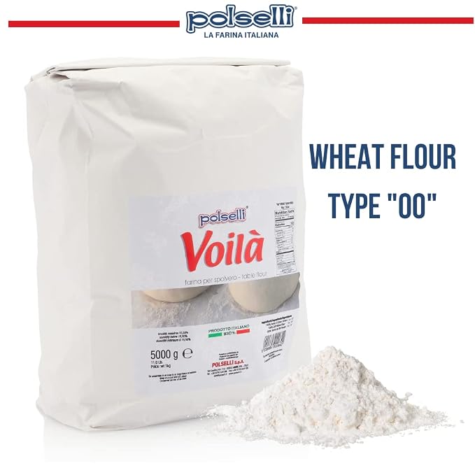 POLSELLI Voila, Spolvero "00" Table & Dusting Flour, Soft Wheat Flour, 5 kg | All-Natural Soft Wheat Table Flour For Pizza Dusting, Baking And Pasta, Unbleached, And Non-GMO, Product Of Italy