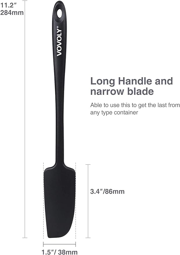2-Pack Vovoly Silicone Jar Spatulas, Small Seamless Design Rubber Scraper with Stainless Steel Core, Heat Resistant and Non-Stick Mini Spatula for Jars and Blenders, BPA Free,11 IN, Black