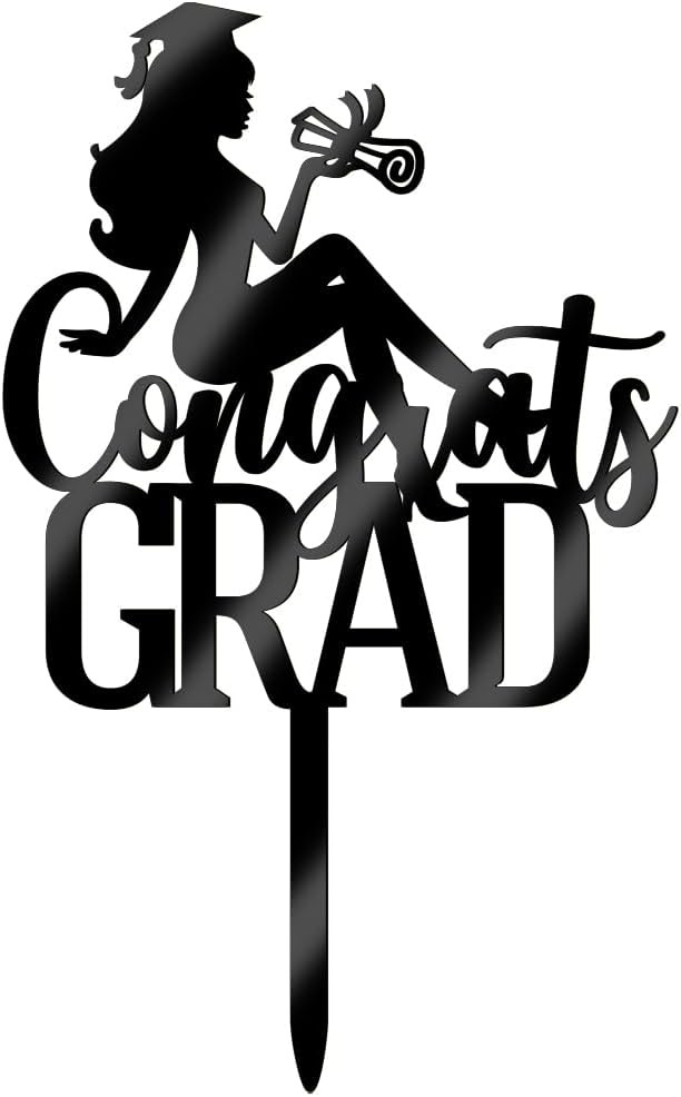 Congrats Grad Cake Topper,2026 Graduation Cake Topper, Congrats Grad Decorations,2026 High School/College/Senior Graduation Party Decorations Supplies. (Acrylic black)