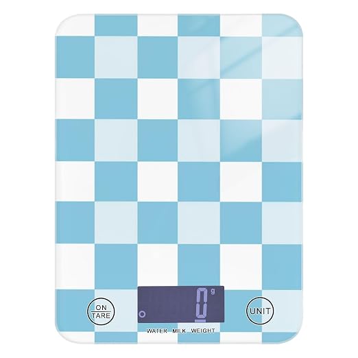 Food Scale Kitchen Digital Scale Food Ounces and Grams Dieting Baking Cooking Waterproof Glass Panels LCD Display,4 Units Scale Tare Function Plaid Blue White Checkered