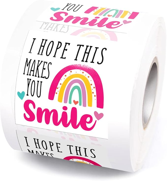 I Hope This Makes You Smile Stickers, Thank You for Your Shopping Small Sticker, Happy Stickers for Adults, Small Business Rainbow Mail Order Smiley Sticker, 1.5" L X 1.5" H 500 Pcs