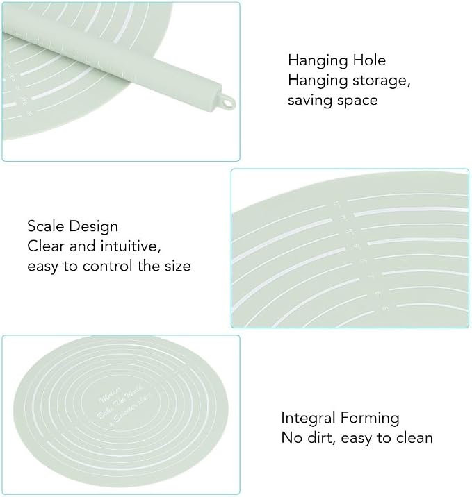 Measurement Markings and Non-Stick Mat – 13.19 Inch Dough Mat with Grid Guide for Baking, Pastry, Cookie Dough, Easy Clean Kitchen Accessory(Green)