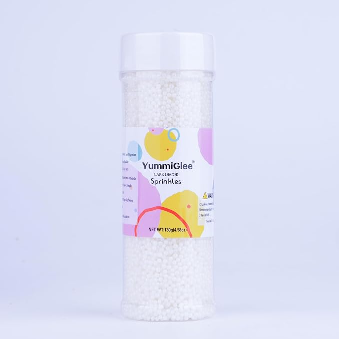 Edible White Pearl Sugar Sprinkles Candy 2mm Mini Pearls Cake Decorations Cupcake Toppers Cookie Decorating Perfect for Wedding Party Halloween Christmas Supplies 4.6 OZ