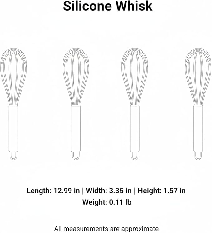 Silicone Whisk, Non-Scratch Coated Wires with Stainless Steel Core for Mixing Batters and Sauces in Nonstick Cookware, 13 Inch (1 PC)