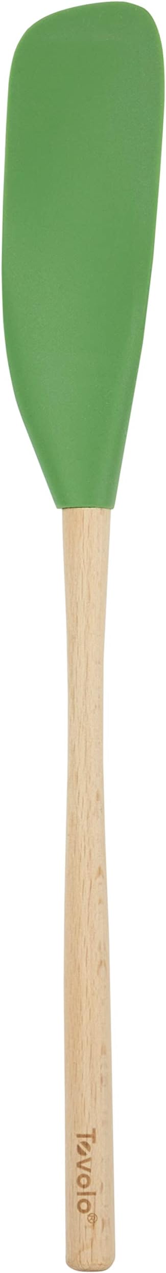 Tovolo Flex-Core Long-Handled Silicone Jar Scraper Spatula, Wood Handle, Heat-Resistant Silicone Head With Curved Front for Scooping & Scraping, Dishwasher-Safe & BPA-Free, 1 Count