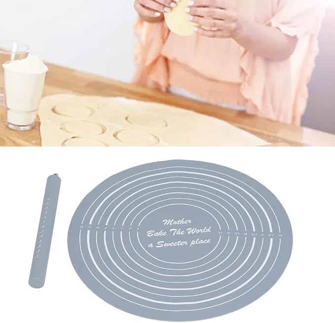 Measurement Markings and Non-Stick Mat – 13.19 Inch Dough Mat with Grid Guide for Baking, Pastry, Cookie Dough, Easy Clean Kitchen Accessory(Grey)