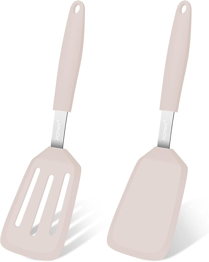 2 Pack Silicone Kitchen Spatula Set, 600°F Heat Resistant (Khaki) | BPA Free, Solid & Slotted Turner, Non-Toxic Cooking Utensils, Safe for Non Stick Frying Pan, Dishwasher Safe